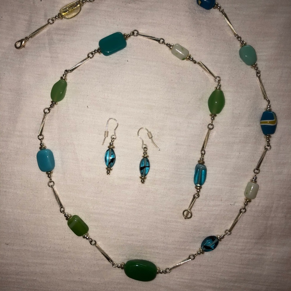 All kinds of blue necklace and earrings